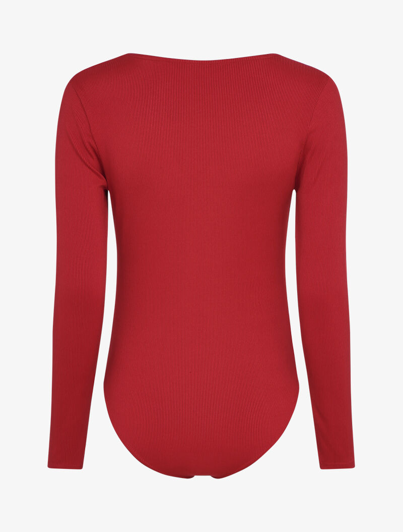 Body côtelé à col V - Rouge - 2