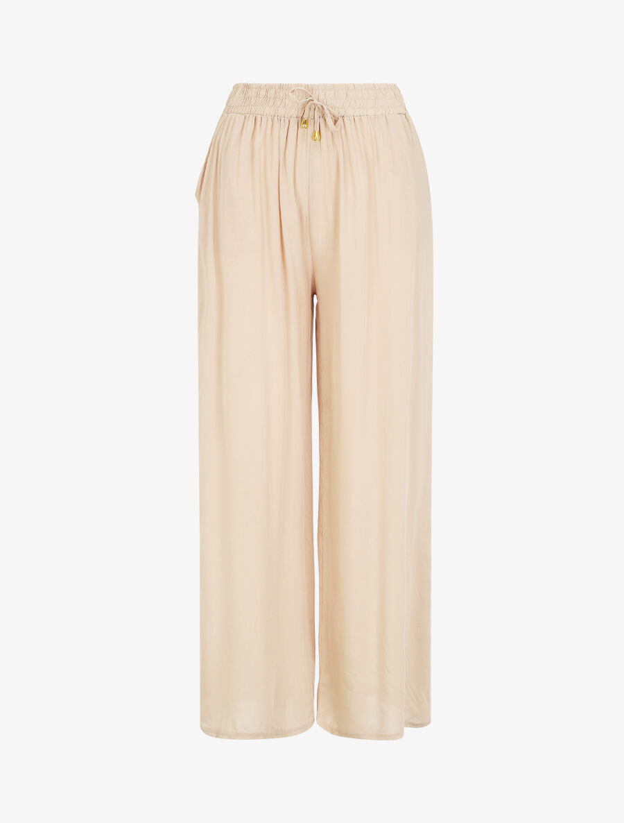 Pantalon fluide coupe droite taille haute - Beige - 1