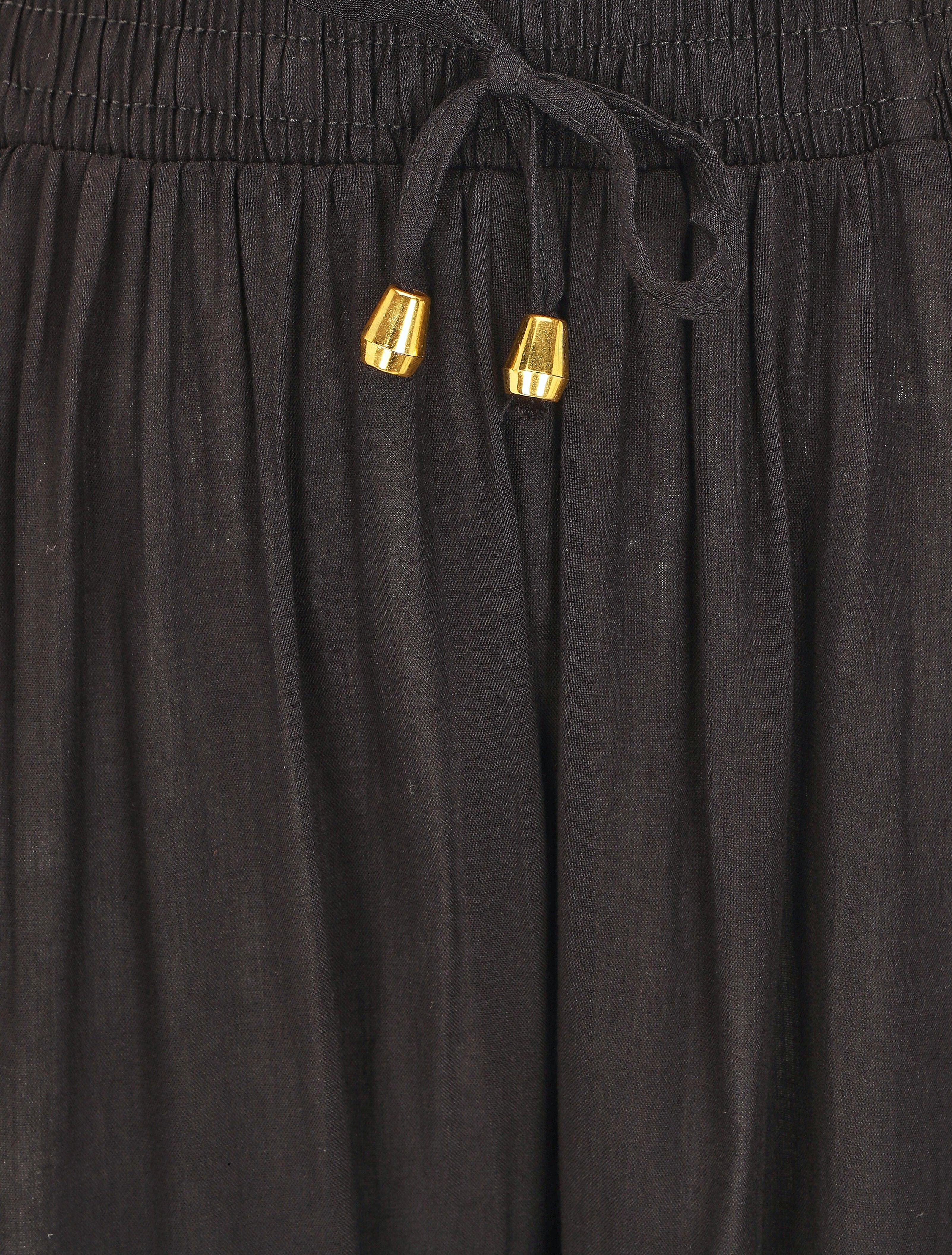 Pantalon fluide coupe droite taille haute - Noir - 3