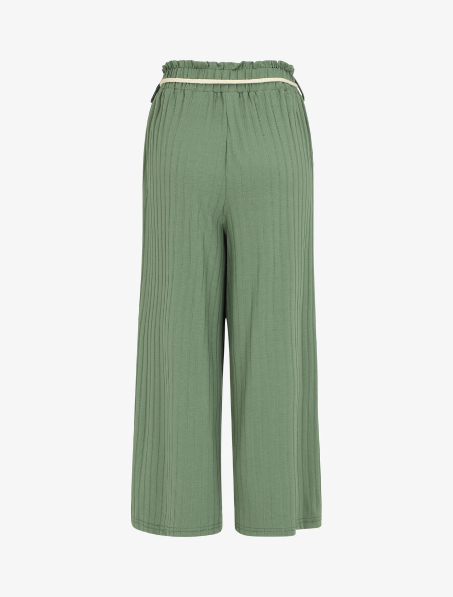 Pantalon côtelé taille haute coupe ample - Vert - 2