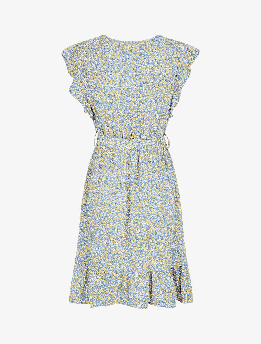 Robe mi-longue imprimé fleuri coupe patineuse - Bleu - 2