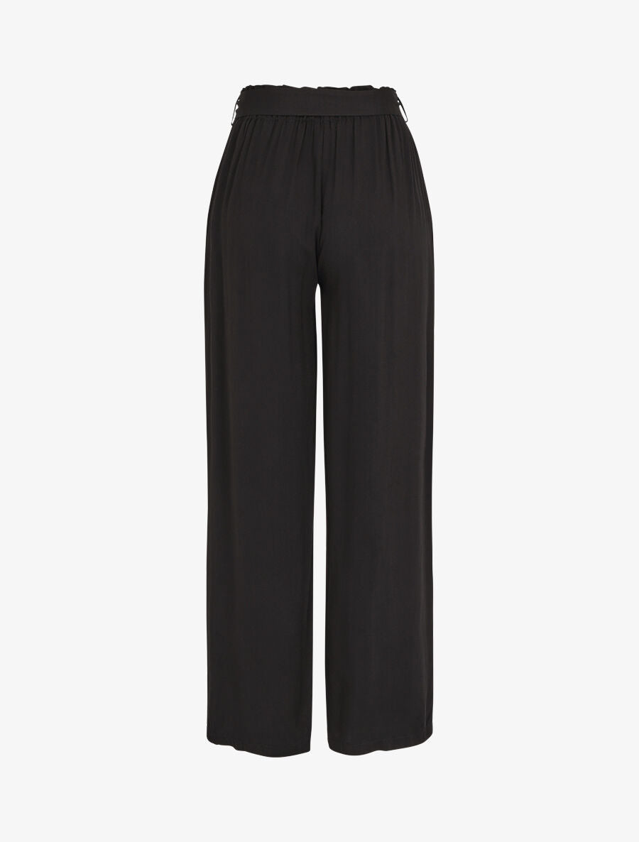 Pantalon droit uni taille haute élastiquée - Noir - 2