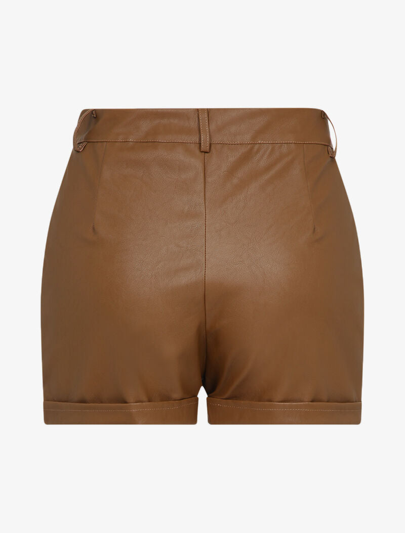 Short en simili à revers - Marron - 2