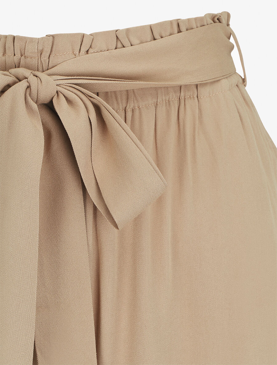 Pantalon droit uni taille haute élastiquée - Beige - 3