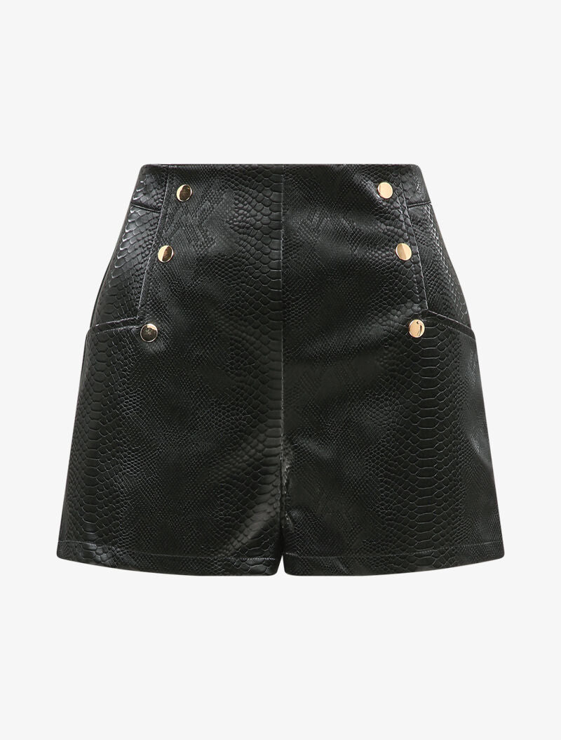 Short en simili effet python à boutons décoratifs - Noir - 4