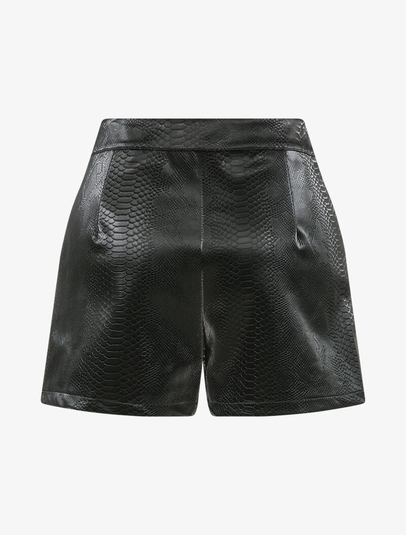 Short en simili effet python à boutons décoratifs - Noir - 2