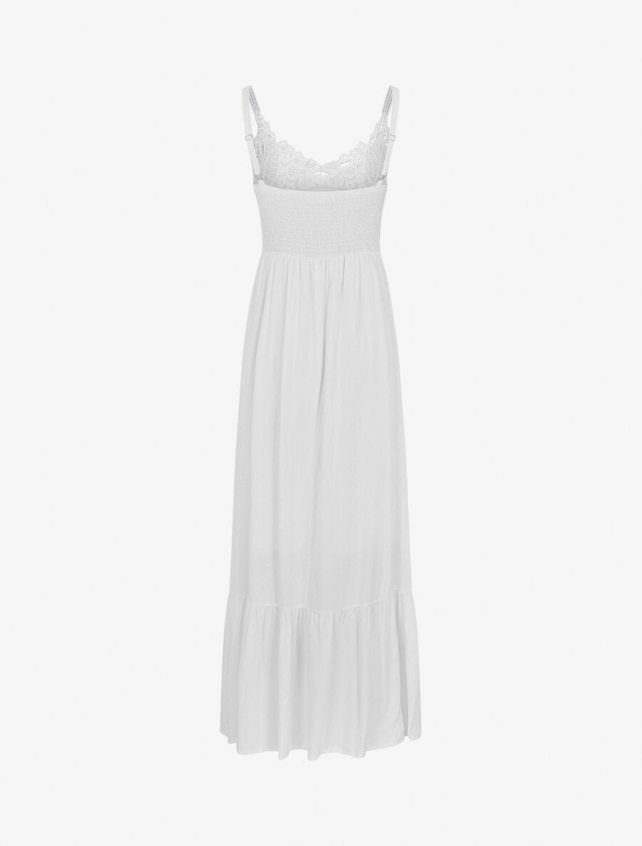 Robe longue à bretelles et col en dentelle - Blanc - 2