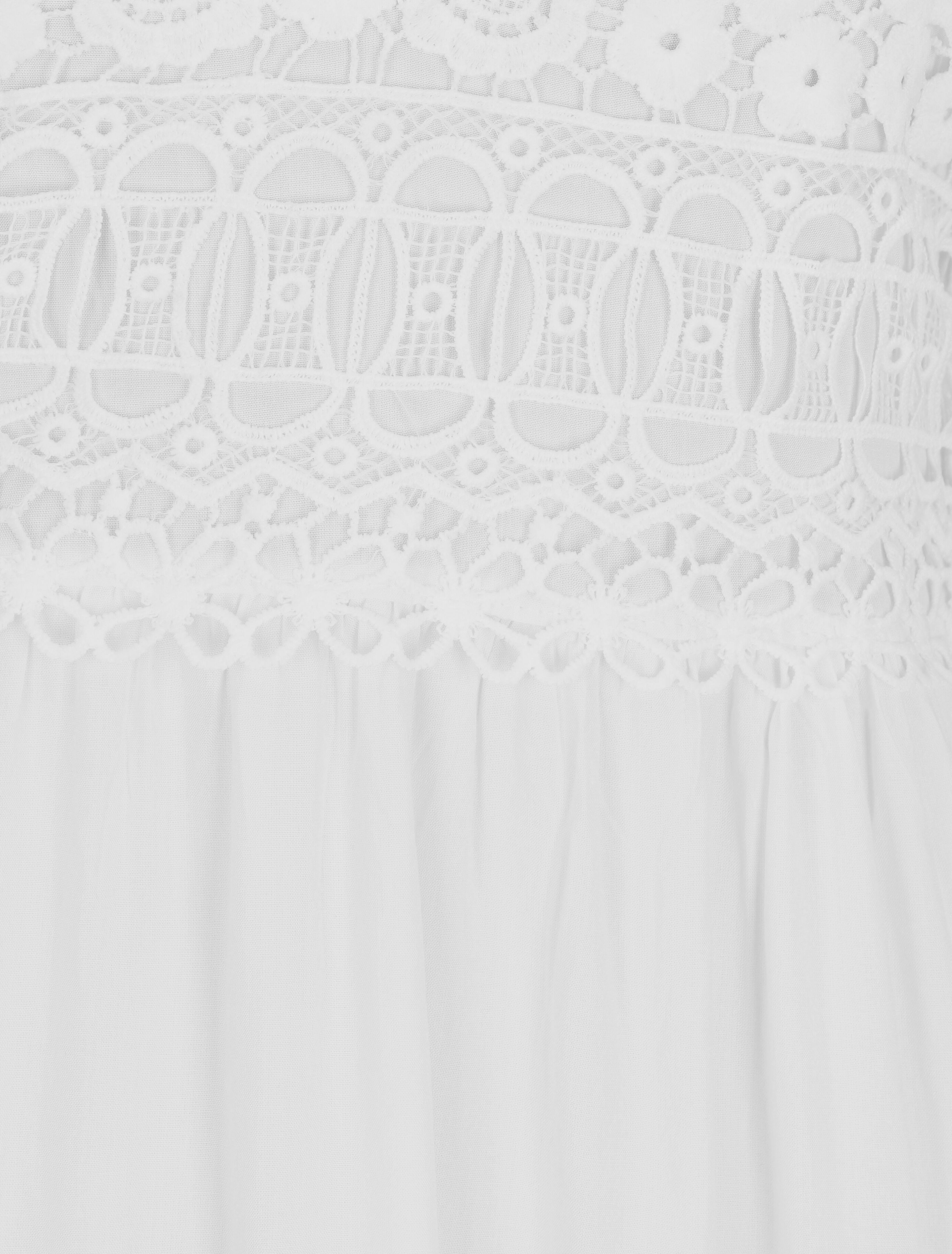 Robe longue à bretelles et col en dentelle - Blanc - 3