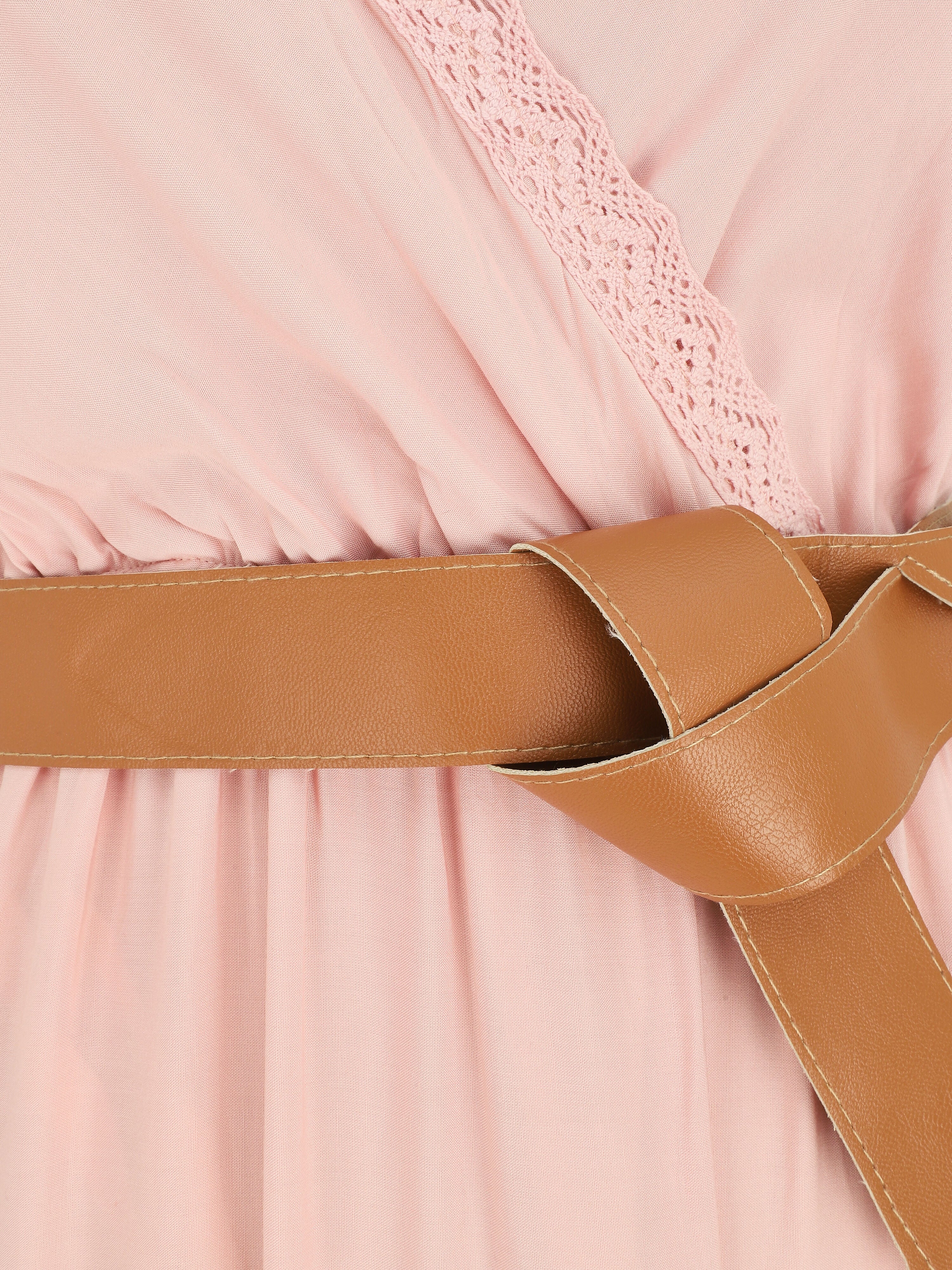 Robe longue unie coupe empire - Rose - 4