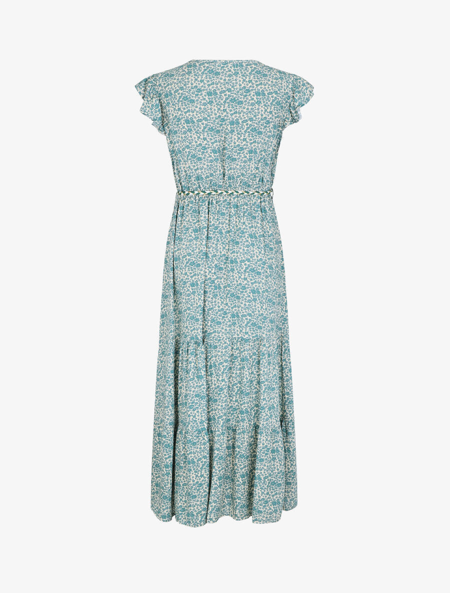 Robe longue évasée fleurie col V - Vert - 2