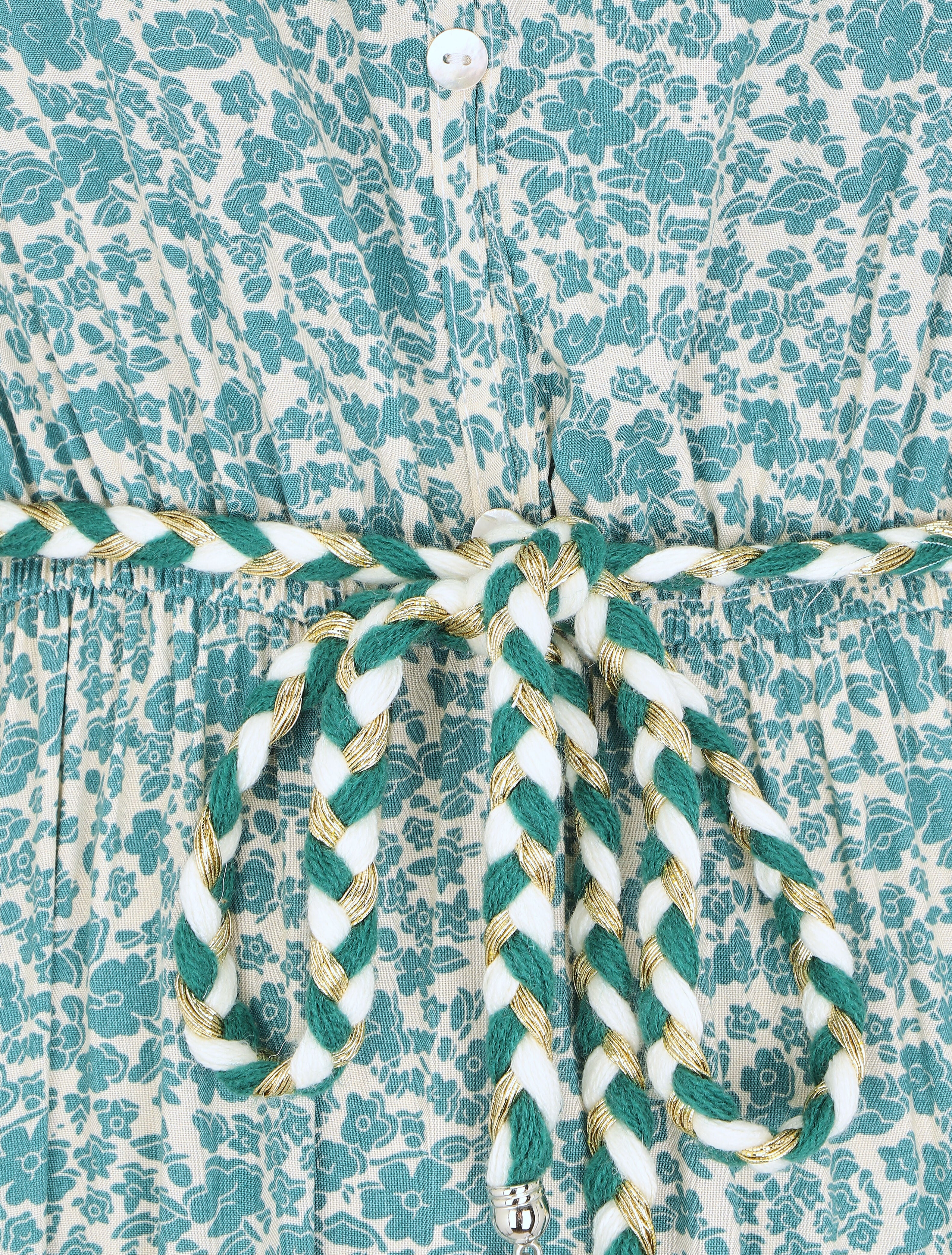 Robe longue évasée fleurie col V - Vert - 3