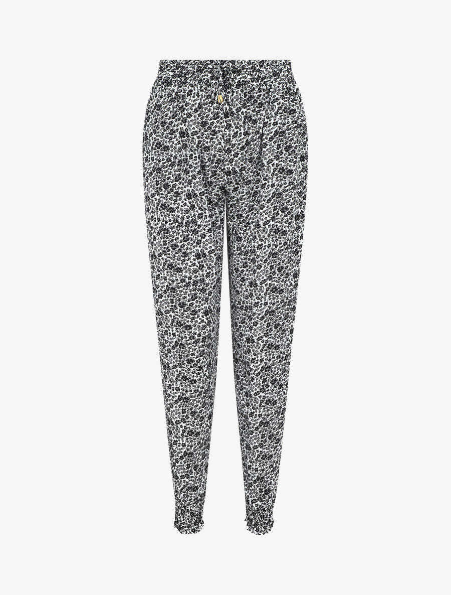 Pantalon style jogging imprimé floral - Noir - 1