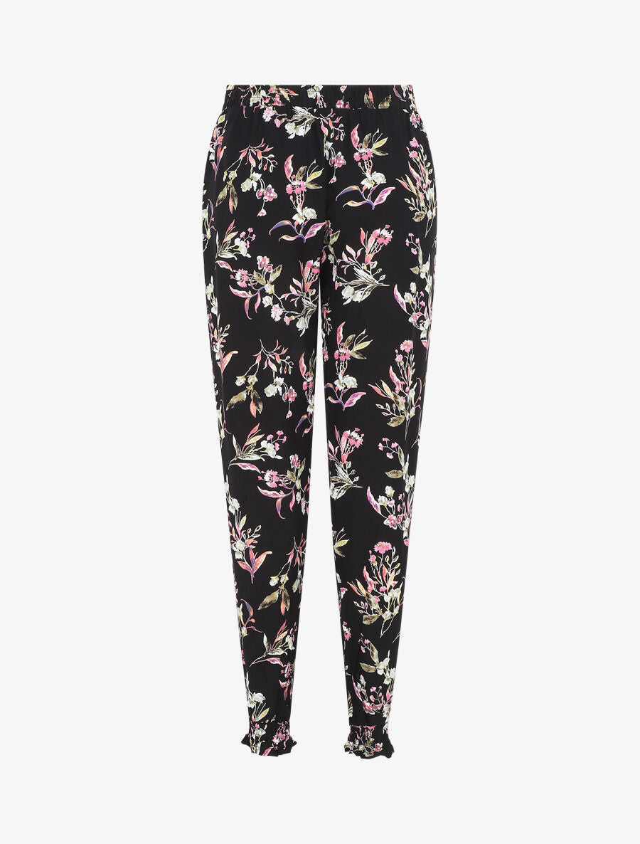 Pantalon style jogging imprimé fleuri - Noir - 2
