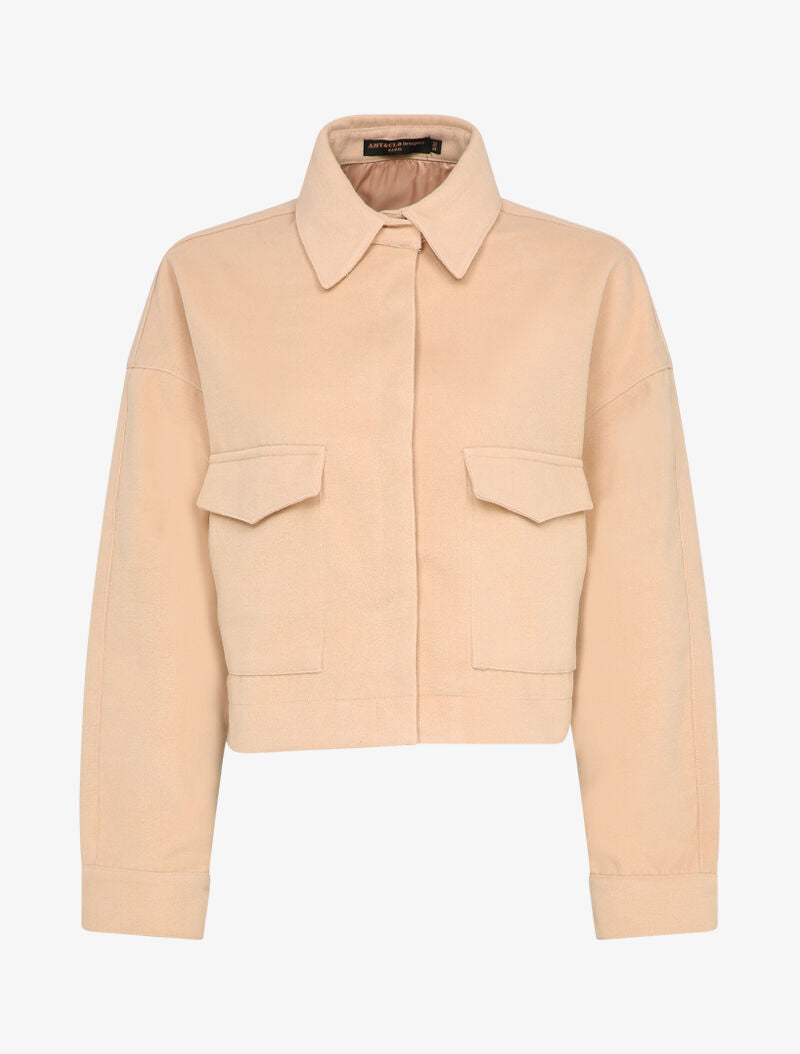 Veste courte et oversize en feutrine - Beige - 4