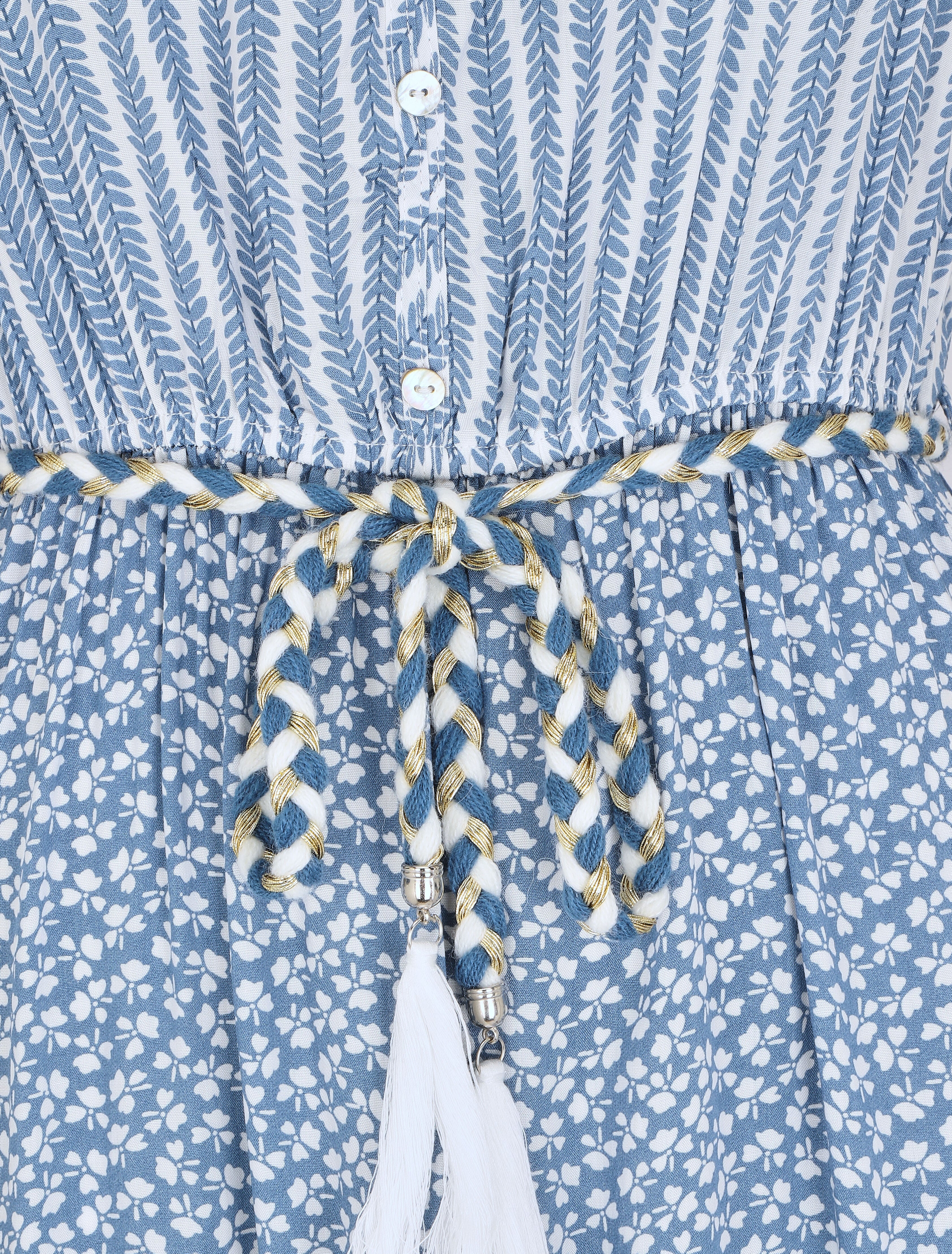 Robe longue à double imprimés - Bleu - 3