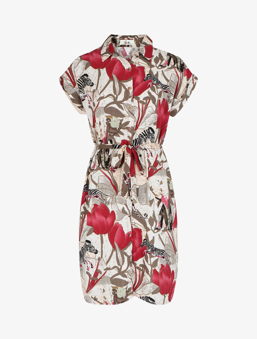 Robe chemise à imprimé animaux et fleurs - Kaki - 1