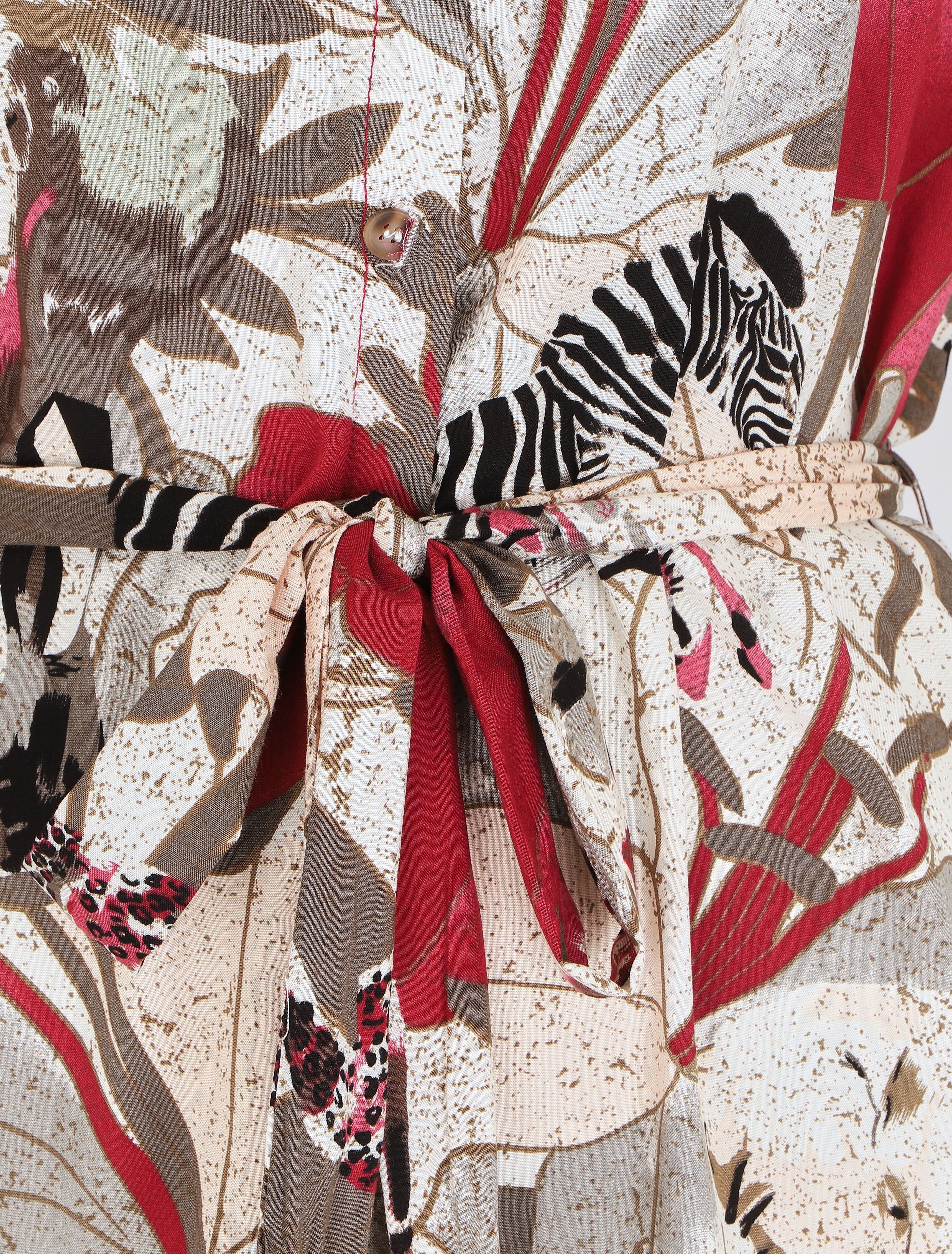 Robe chemise à imprimé animaux et fleurs - Kaki - 3
