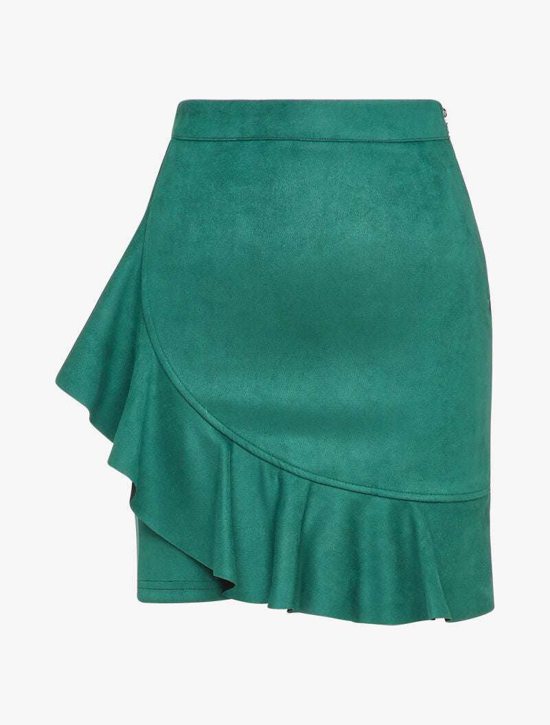 Jupe en suédine volantée style portefeuille - Vert - 4