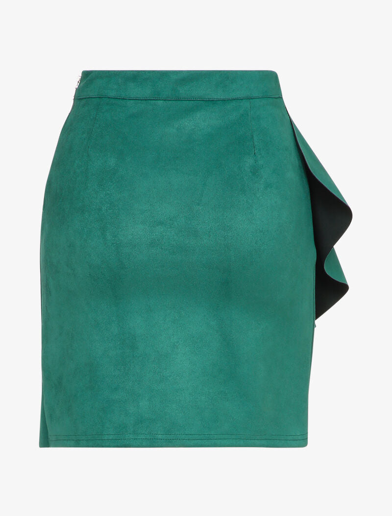 Jupe en suédine volantée style portefeuille - Vert - 2