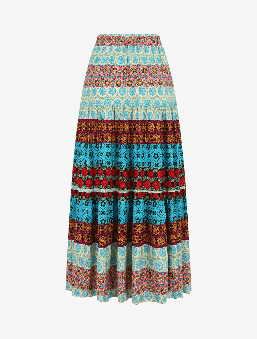 Jupe longue à taille élastiquée imprimé graphique - Turquoise - 2
