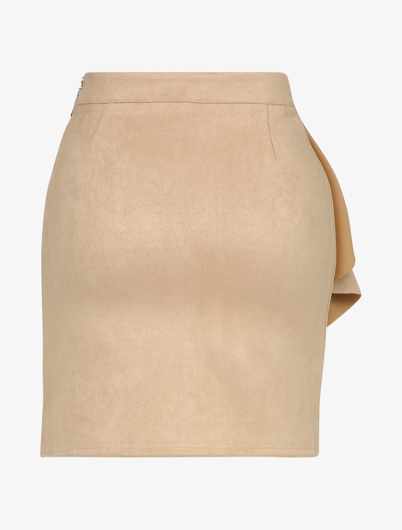 Jupe en suédine volantée style portefeuille - Beige - 2