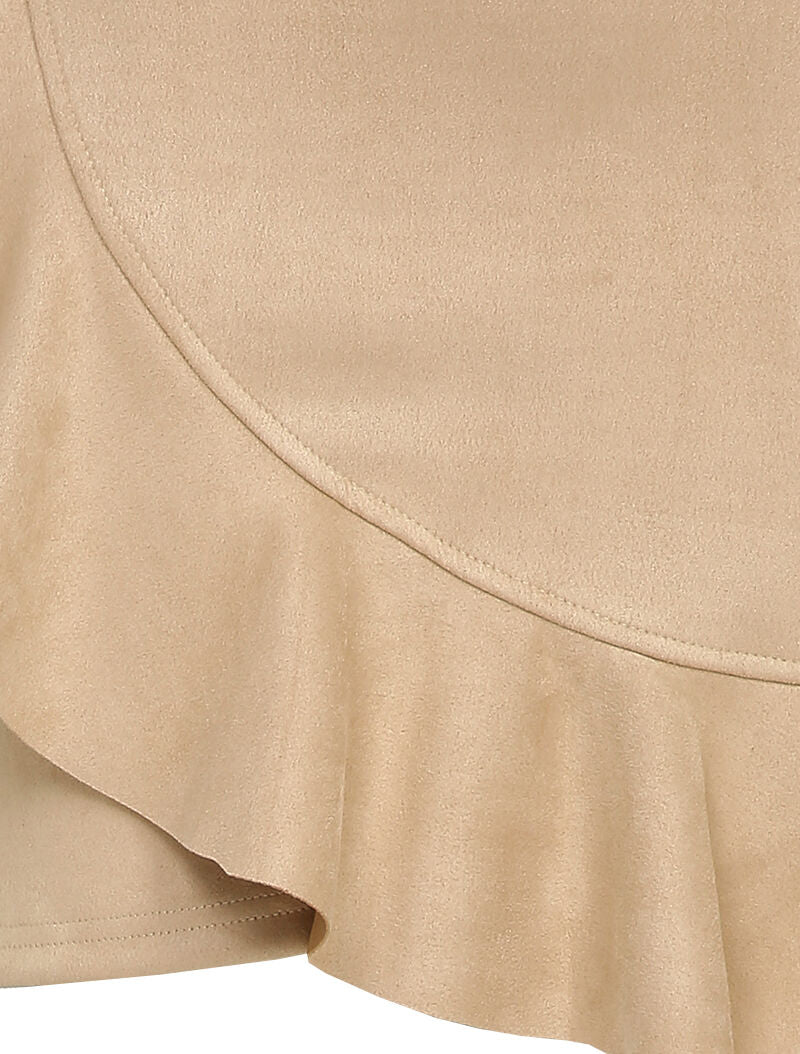 Jupe en suédine volantée style portefeuille - Beige - 3