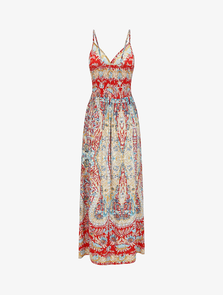 Robe longue fleurie et irisée - Rouge - 2