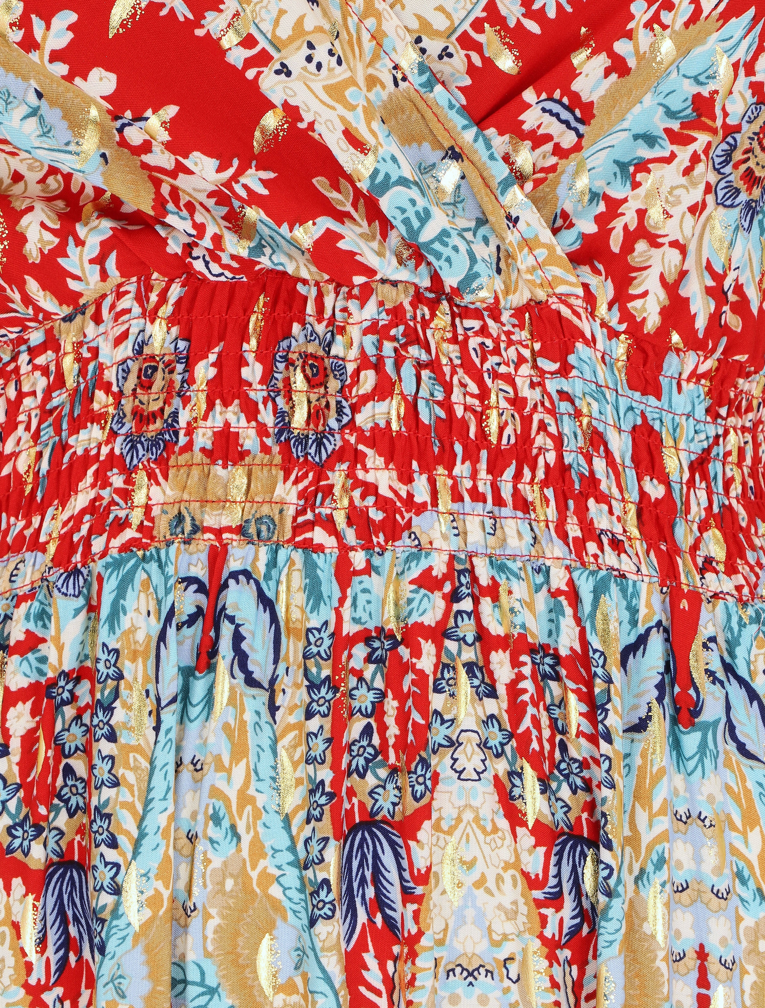Robe longue fleurie et irisée - Rouge - 3
