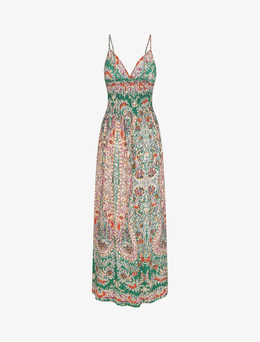 Robe longue fleurie et irisée - Vert - 2