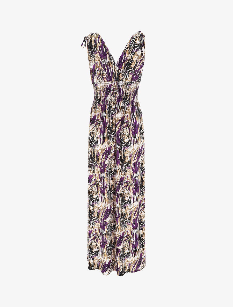 Robe longue élastiquée imprimé fantaisie - Violet - 2