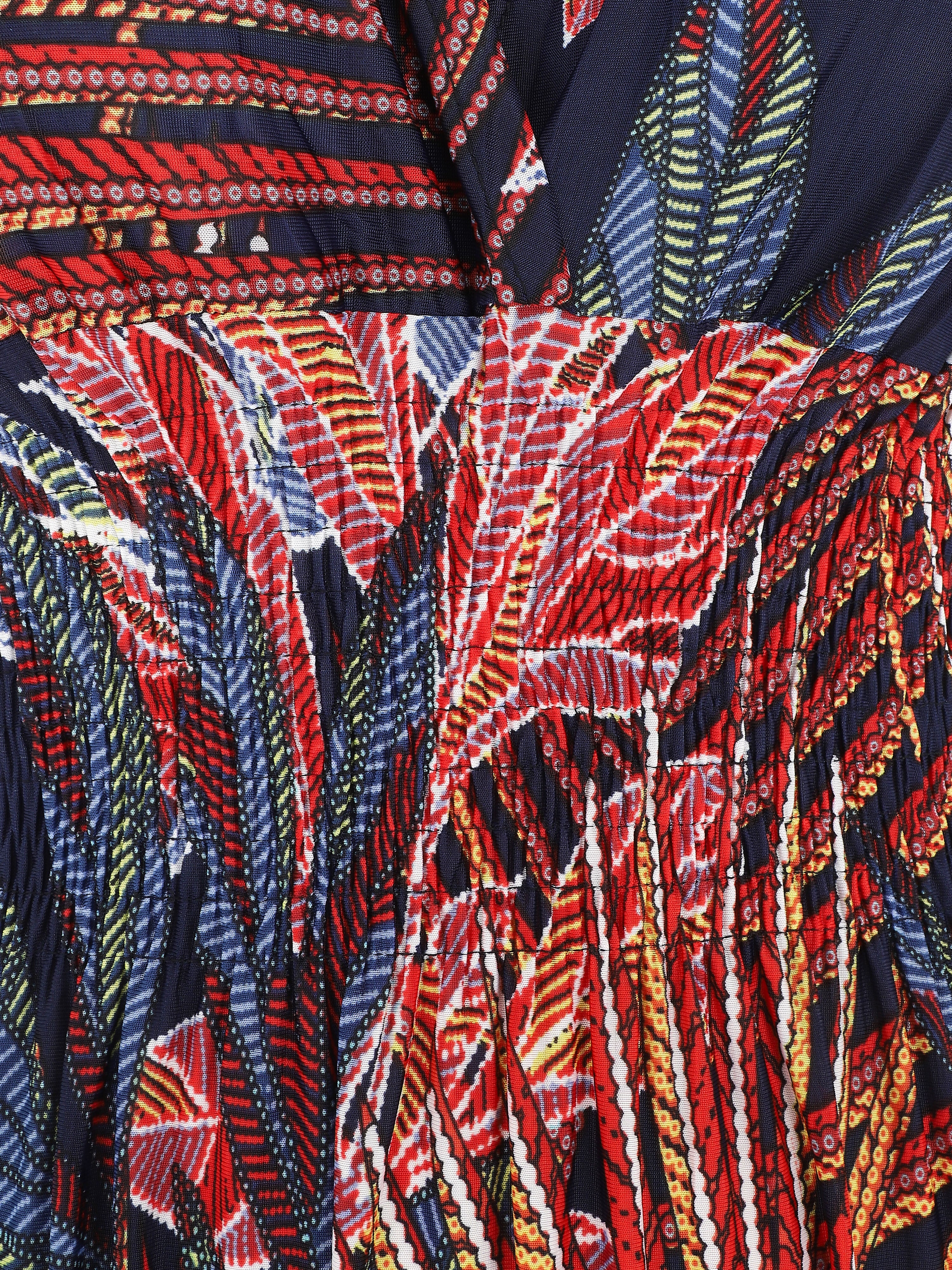 Robe longue élastiquée imprimé feuilles exotiques - Rouge - 3