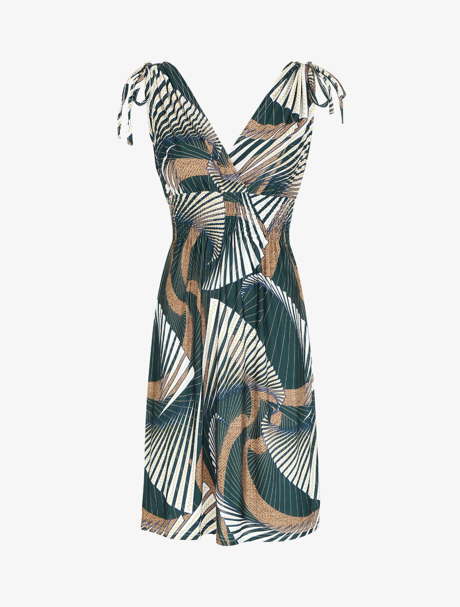 Robe mi-longue à bretelles imprimé graphique - Vert - 5