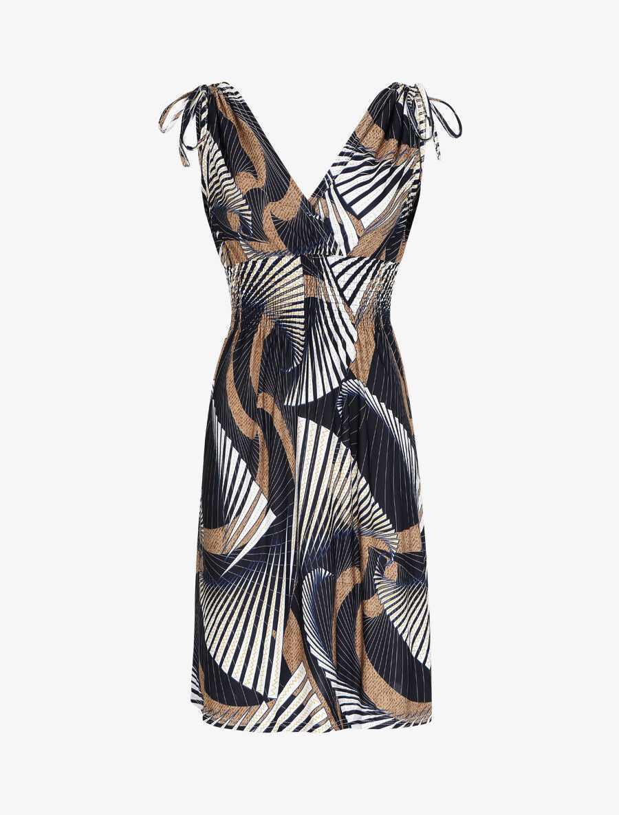 Robe mi-longue à bretelles imprimé graphique - Bleu - 5