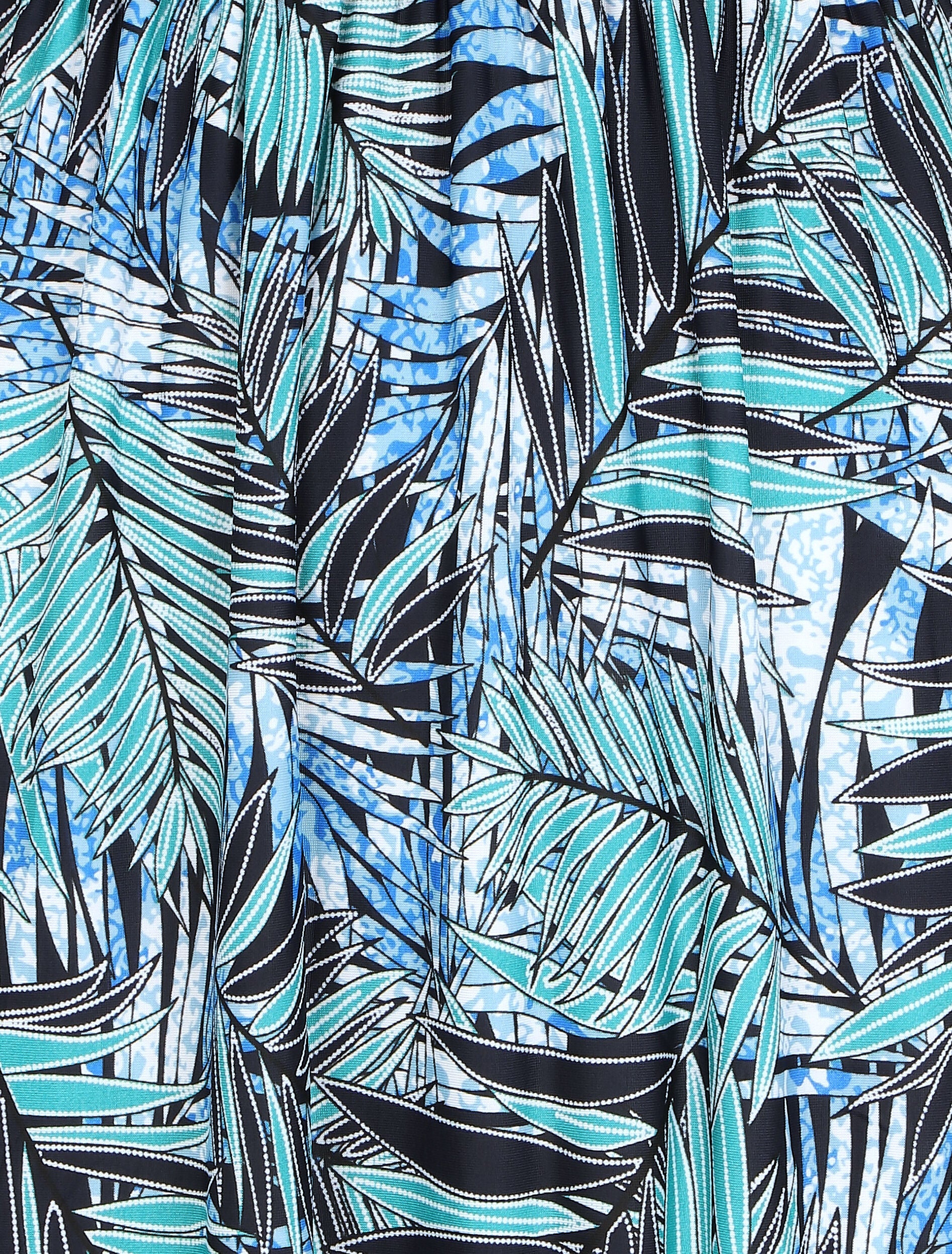 Robe mi-longue élastiquée imprimé feuilles tropicales - Turquoise - 3