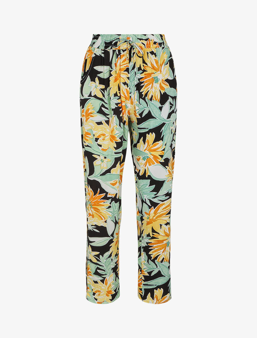 Pantalon droit à motif fleuri - Jaune - 1