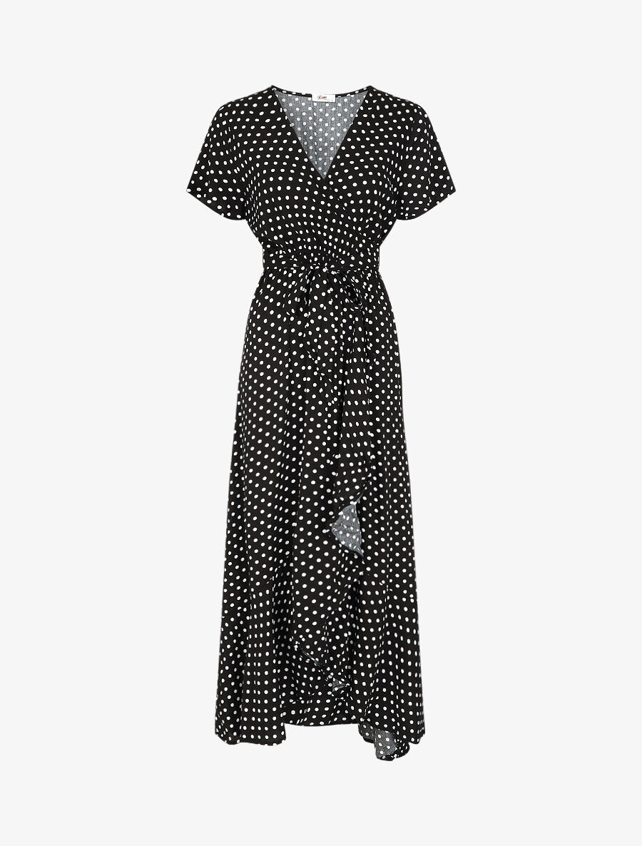 Robe longue à imprimé pois - Noir - 1