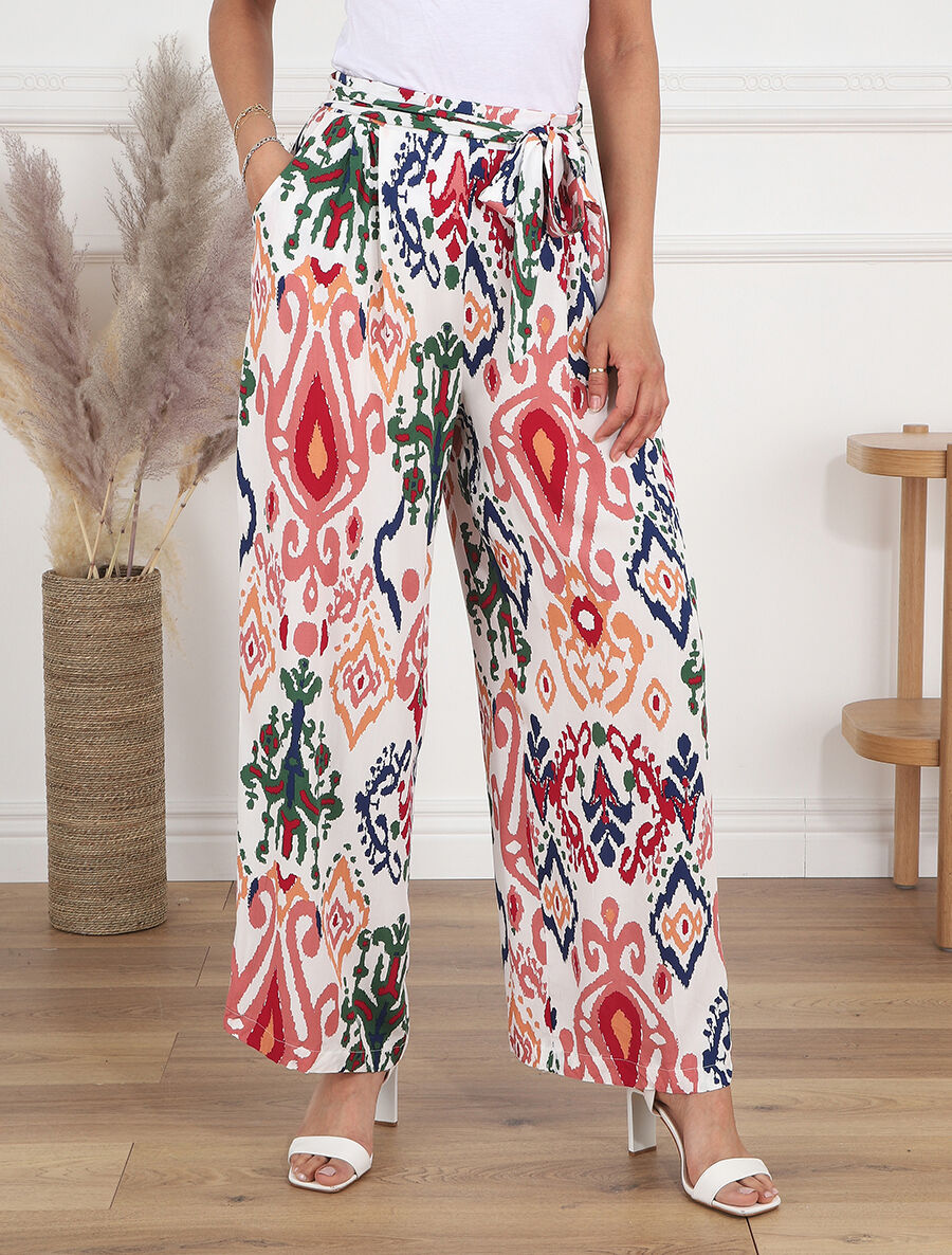 Pantalon ample imprimé graphique - Blanc - 4