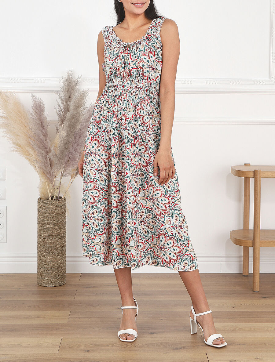 Robe longue sans manches imprimé cachemire - Rouge - 4