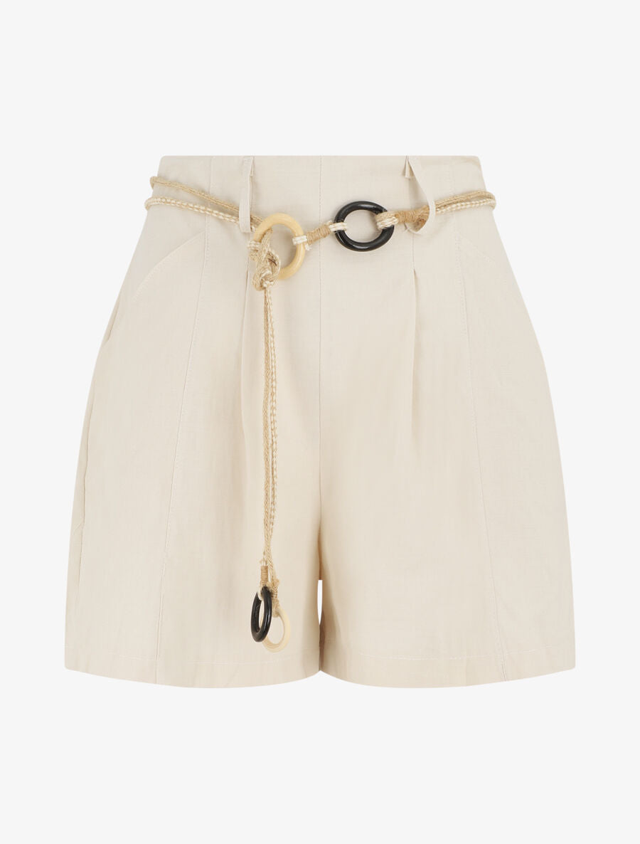 Short uni effet lin - Beige - 5