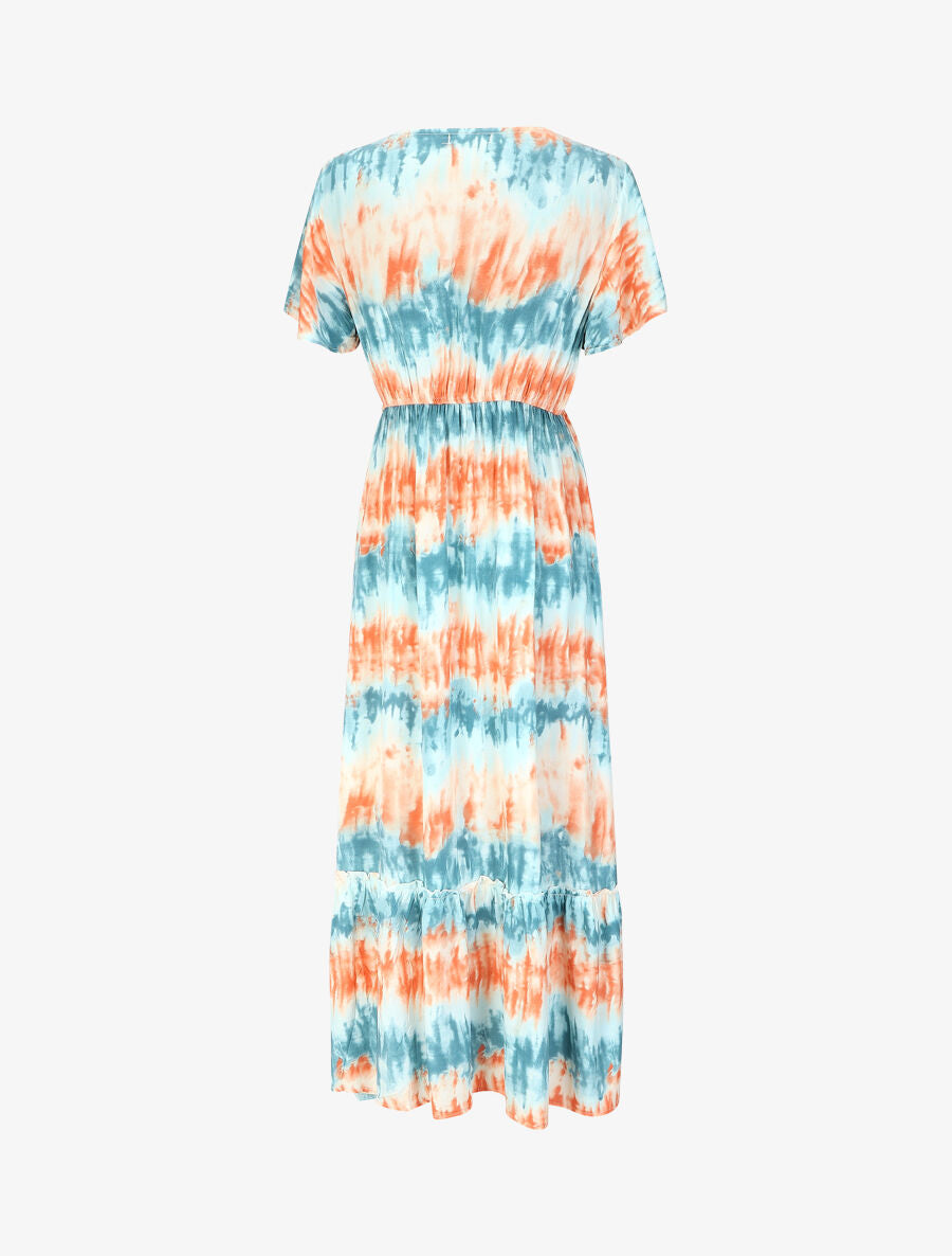 Robe longue évasée tie and dye - Bleu/orange - 2