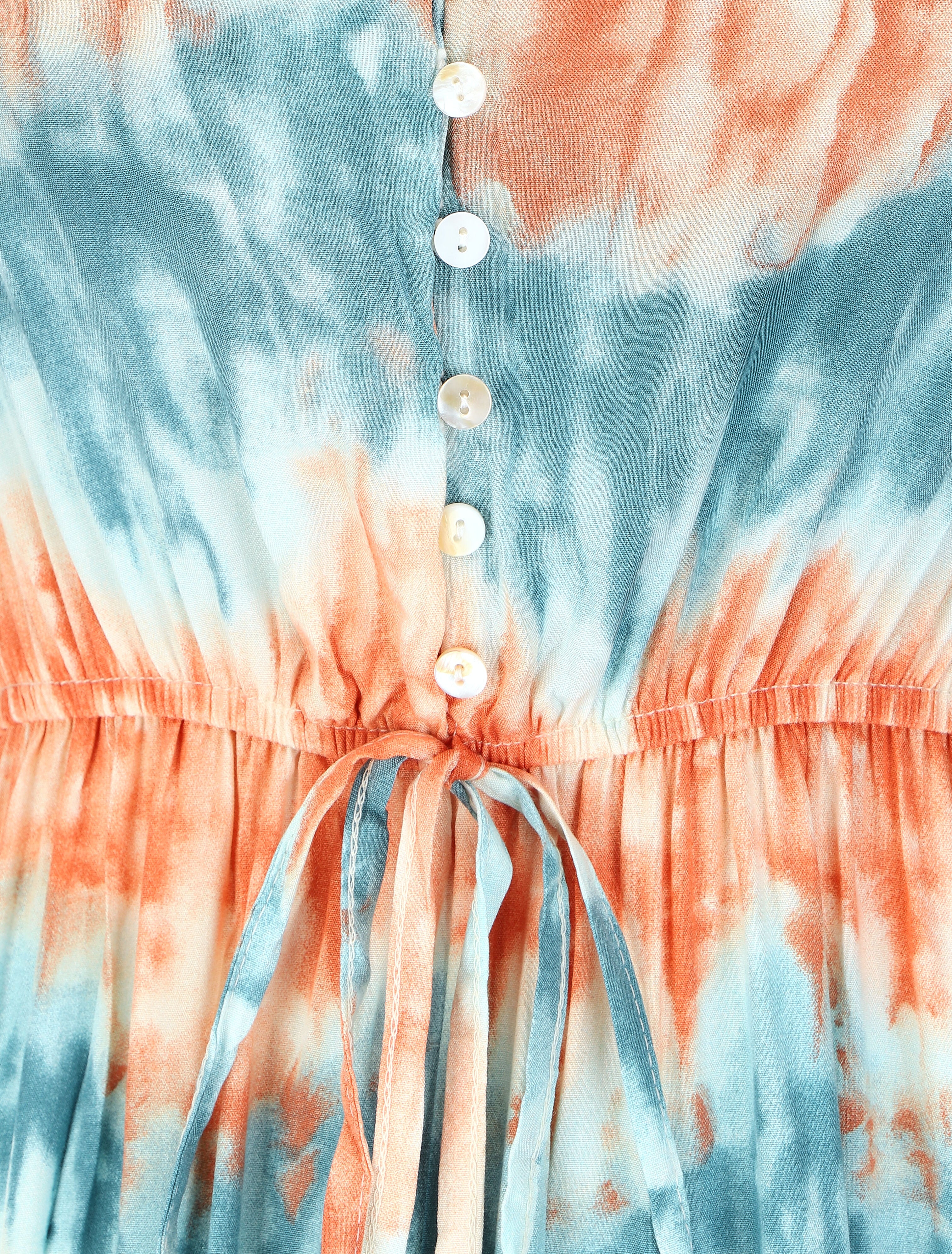 Robe longue évasée tie and dye - Bleu/orange - 3
