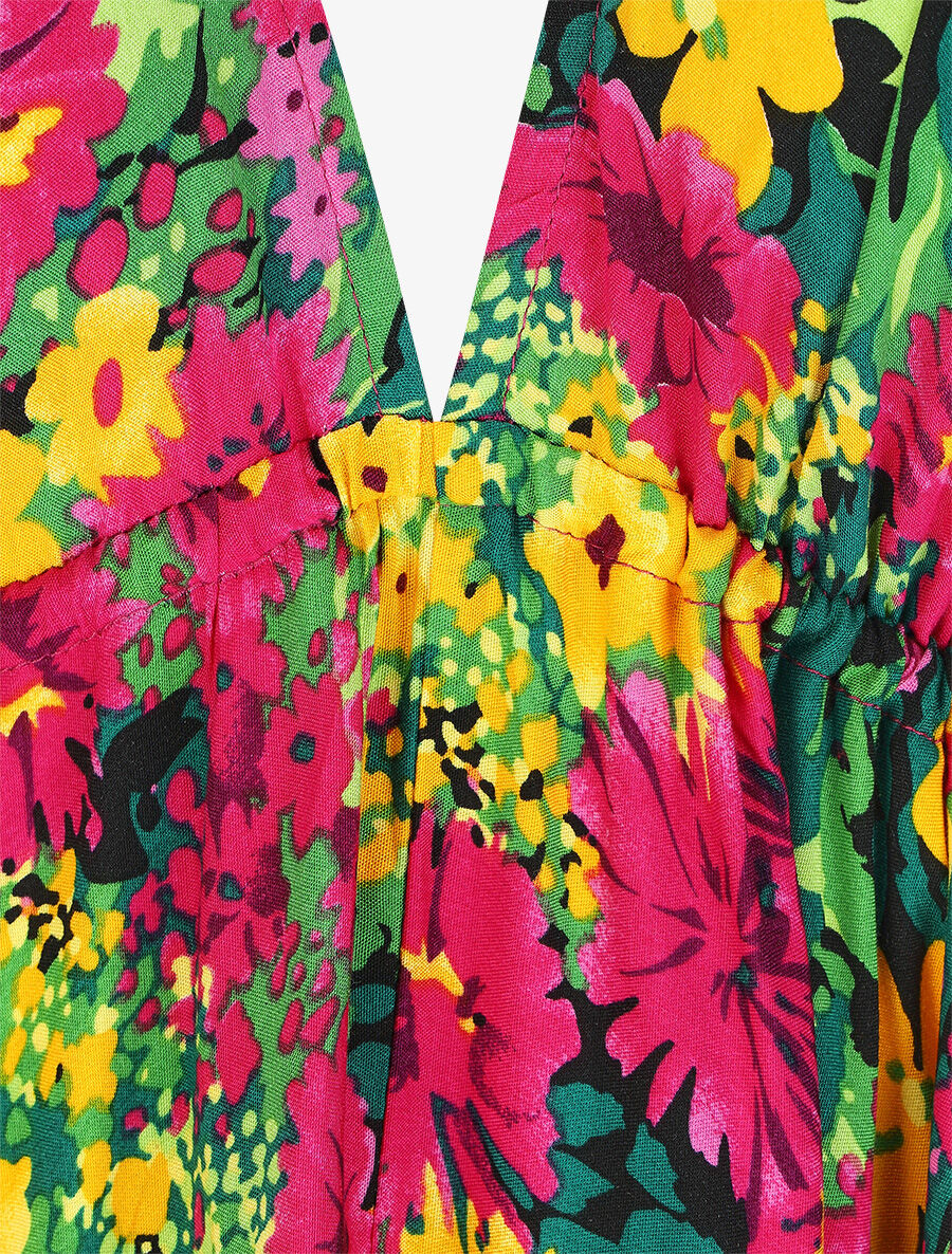 Robe longue fleurie dos nu - Jaune/fuchsia - 5