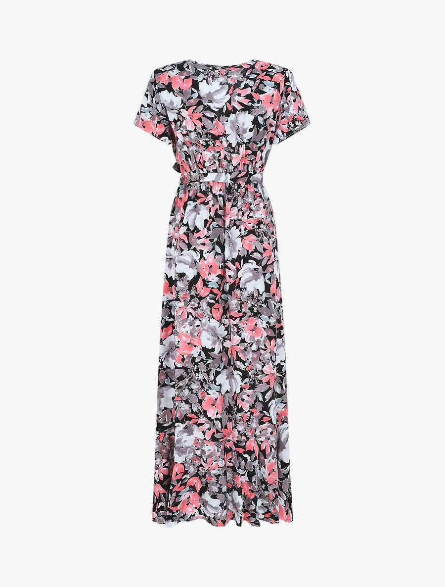 Robe longue fleurie manches courtes - Noir - 2