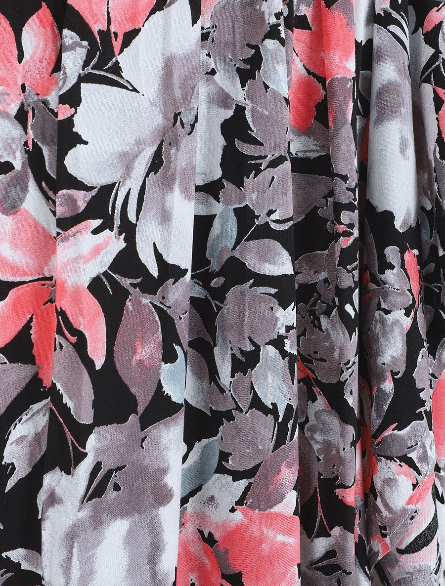 Robe longue fleurie manches courtes - Noir - 3