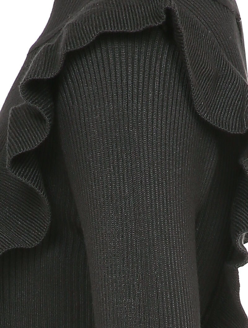 Robe côtelée à épaules volantées - Noir - 4