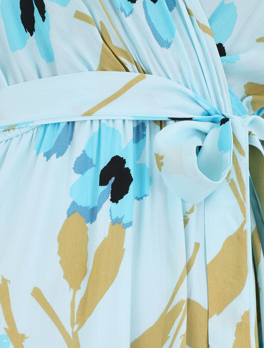 Robe longue à fleurs manches courtes - Bleu ciel - 3