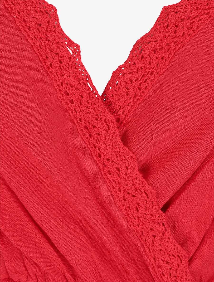Robe longue unie coupe empire - Rouge - 3