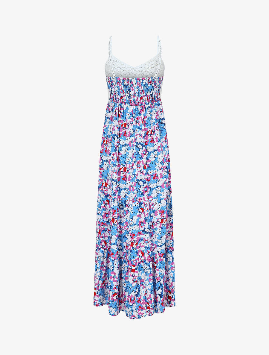 Robe longue à fleur et crochet - Bleu - 2