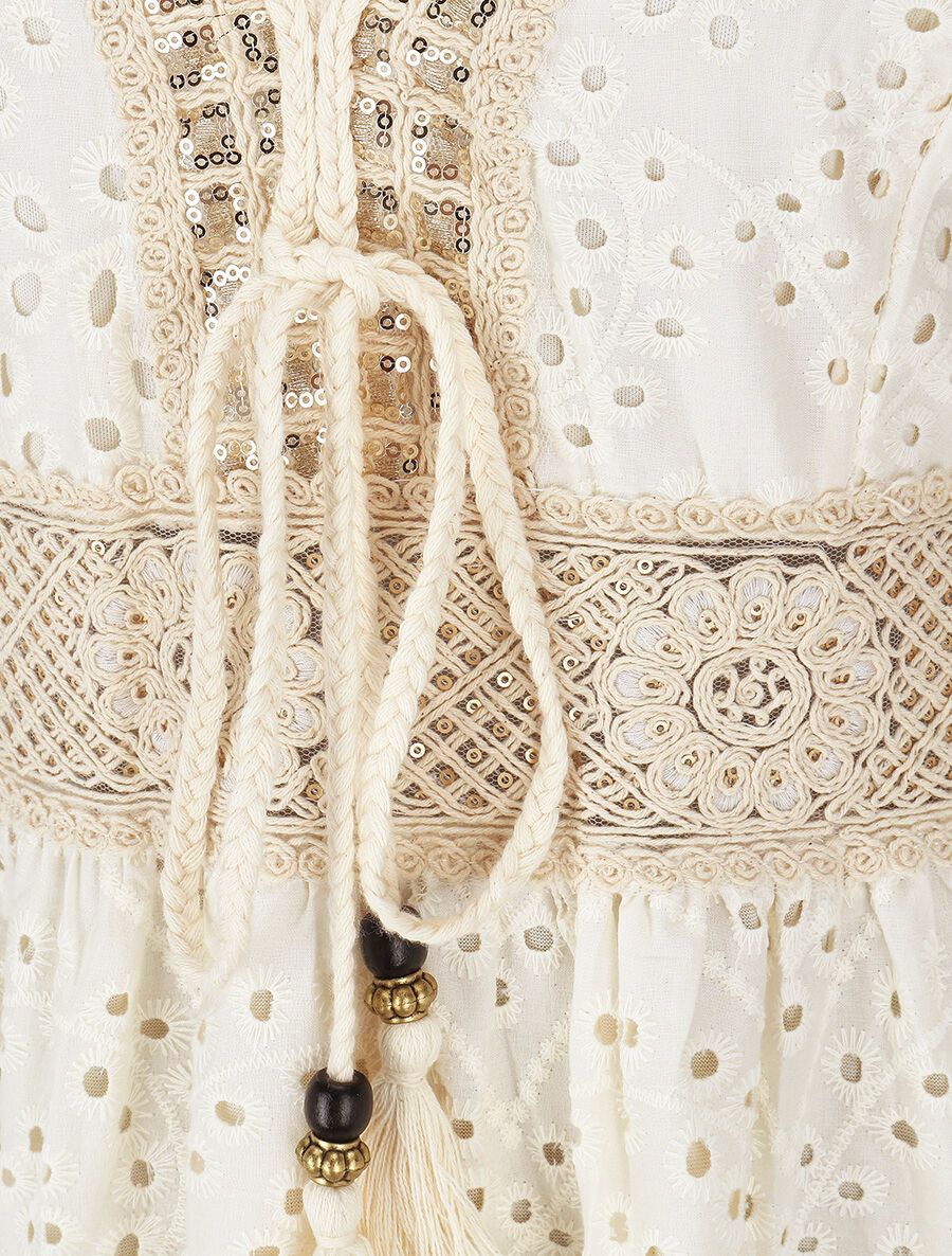 Robe longue à broderies et sequins - Ivoire - 3
