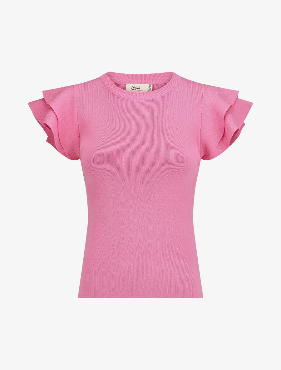 Top ajusté en maille mancherons volantés - Rose - 4